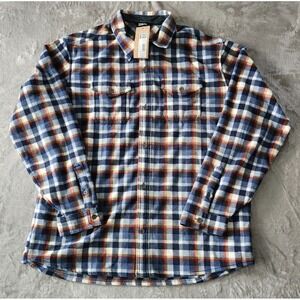 Eddie Bauer Shirt Mens XL  Blue Rust Dusk Plaid MR LS Chutes Microfleece NWT